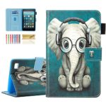 Dteck Shockproof Case for Kindle Fire 7 Tablet (9th Generation 2019 & 7th Generation 2017 & 5th Generation 2015) – Slim Smart Stand Pretty Flip Leather Cover Case with Auto Sleep Wake-Music Elephant
