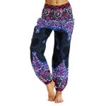 Women’s Thai Print Harem Pants Elastic Waist Boho Loose Yoga Elephant Pants Trousers Han Shi(Purple,XL)