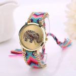 Kilopy Women Watch Set Gift Elephant Pattern Weaved Rope Band Bracelet Quartz Dialwatch Memorial Gift Ladies Wrist Watch