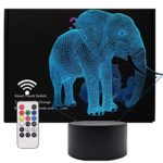 3D Illusion LED Night Light,7 Colors Gradual Changing Touch Switch with Remote Control USB Table Lamp for Kids Gift or Home Decorations (Elephant)