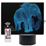 3D Illusion LED Night Light,7 Colors Gradual Changing Touch Switch with Remote Control USB Table Lamp for Kids Gift or Home Decorations (Elephant)