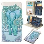 UrSpeedtekLive iPhone X Case, iPhone X Wallet Case, Premium PU Leather Wristlet Flip Case Cover with Card Slots & Stand for Apple iPhone X, Elephant(Official Micklyn Le Feuvre Product)