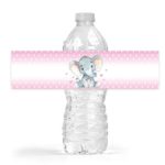 Elephant Baby Shower Bottle Wraps, 25 Pink Girl Water Bottle Labels Decoration Favors