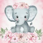 Welcome Baby: Baby Shower Guest Book Cute Baby Elephant Floral Theme (With Bonus Gift Log, Size 8.5×8.5)
