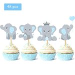 Baby Elephant Cupcake Toppers Birthday Party Baby Shower Food Picks Decor Cupcake Party Baby Shower Decorations Supplies 48 Pack (Blue)