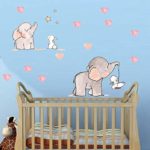Peel and Stick Wall Decals Removable Elephant Rabbit Pink Heart Art DIY Decoration Stickers for Home Office Nursery Decor