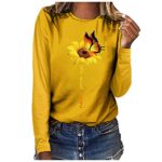 Women’s ­ Blouse, Printed Casual Long Sleeve Blouses Sunflower+Elephant Print Top Plus Size T-Shirt X-Large Yellow-1