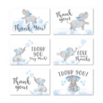 24 Blue Elephant Baby Shower Thank You Cards With Envelopes, Kids Thank You Note, Animal 4×6 Varied Gratitude Card Pack For Party, Boy Children Birthday, Cute Event Appreciation DIY Bulk Stationery