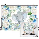 Xingouchen 5x3ft Blue Elephant with Black Bow Tie Surrouned by Flowers Photography Backdrops Cake Table Children Kids Newborn Baby Shower Birthday Party Booth