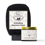 Natural Elephant Moroccan Black Soap 200g (7oz) and Exfoliating Hammam Glove Combo (Pure Black)