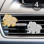 4 Pieces Car Air Vent Clips Elephant Car Air Conditioning Freshener Clip Rhinestone Elephant Air Vent Decorations with 4 Pieces Fragrance Cotton Pads for Auto and Car