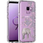 LUHOURI Samsung Galaxy S9 Case Clear with Elephant Florals Design for Girls Women,Shockproof Hard PC Back Cover and Soft TPU Bumper Slim Fit Protective Phone Case for Galaxy S9 5.8 inch 2018