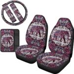 Dreaweet Boho Mandala Elephant Printed Universal Auto Interior Protector with Car Seat Covers/Seat Belt Pad/Center Console Armrest Pad/Steering Cover-6-Pack