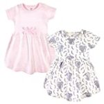 Touched by Nature Girls’ Organic Cotton Short-Sleeve Dresses, Pink Elephant, 3-6 Months