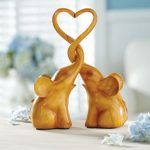 Two Piece Loving Elephants – Brown Intertwined Animal Pair Heart Sculpture, Home Decor Accent, Centerpiece