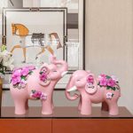 Elephant Decoration Home Interior Porch Crafts Newly Married Wedding Gift Living Room TV Cabinet Wine Cabinet Decoration Design (Color : Pink)
