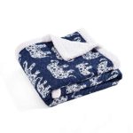 Lush Decor Navy and White Elephant Parade Throw Fuzzy Reversible Sherpa Blanket 60” x 50, 60 x 50