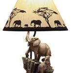 Ebros Gift African Safari Elephant Family Migration Desktop Table Lamp Statue Decor with Shade 19″ H Animal Wildlife Elephants Pachyderms Themed Accent Lighting