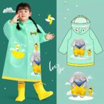 Generic Girls Raincoat Jacket Green Children’s Hooded Raincoat Poncho Waterproof Coat Jacket–L, Green-elephant, 5-6 Years