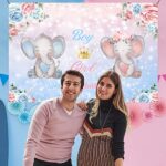 Elephant Gender Reveal Backdrop-Pink and Blue Floral Elephant Photo Background Gender Reveal Decorations Boy or Girl Backdrop