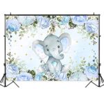 Avezano Elephant Boy Baby Shower Backdrop, Blue Floral Elephant Baby Shower Party Decorations Blue Elephant Baby Shower Party Banner Photography Background (7x5ft)