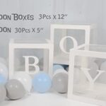 luckylibra Baby Shower Decorations For Boy, B-O-Y Transparent Balloon Boxes & Latex Balloons & It is a Boy Banners & Elephant Garland & Paper Lantern & Paper Flower Pom Poms ?Grey Blue White ?