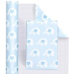 WRAPAHOLIC Wrapping Paper Roll – Cute Baby Blue Elephant Design for Baby Shower, Birthday, Holiday, Party – 30 Inch x 33 Feet