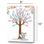DEOTEDI Gender Reveal Fingerprint Tree with Elephant, Baby Shower Guest Book Party Ideas, Gender Reveal Party Ideas, Gender Reveal Keepsake, Canvas Decoration with Flower Print