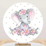 DASHAN Pink Elephant Baby Shower Decorations for Girl Elephant Party Decorations Round Backdrop Baby Shower Backdrop for Boy 7x7ft Polyester Round Backdrop Birthday Party Supplies