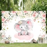 Newsely Pink Elephant Baby Shower Decorations for Girl Party Backdrop 7Wx5H Photography Animal Birthday Decorations Party Farm Background Floral for Newborn Kids Banner Photo Booth Props Supplies