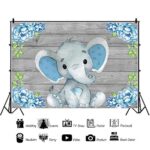 Elephant Baby Shower Backdrop,7x5ft Rustic Wood Elephant Photography Backdrop,Blue Flower Boy Kids Birthday Party Decoration, Backdrop Supplies for Baby Birthday,Photo Booth Backdrop Banner Props