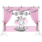 Ticuenicoa 7x5ft It’s A Girl Pink Elephant Baby Shower Backdrop Fresh Princess Silver Curtain Babyshower Photography Background Babyshower Party Banner Supplies Birthday Party Photo Booth Props