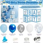 Ecomore Blue Elephant Baby Shower Decorations for Boy, 68 PCS Baby Boy 1st Birthday Party Supplies Includes 4 PCS Baby Balloon Block Boxes & Blue Silver Balloon for Gender Reveal Decor (Blue Elephant)