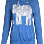 PRIMODA Women Fall Hoodies Elephant Print Long Sleeve Pullover Casual Tops with Pocket(Blue,XXL)