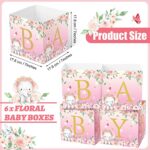 Bucherry 6 Pcs Pink Elephant Baby Shower Party Decorations Baby Flower Boxes Centerpiece Pink Elephant Table Display with Letters Gender Favor Block Holder (Pink Elephant)