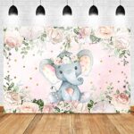 Mocsicka Elephant Baby Shower Backdrop 7x5ft Cute Elephant Floral Photo Booth Backdrops Elephant Birthday for Girl Photography Background