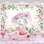 Sensfun Pink Floral Baby Shower Elephant Backdrop Girl Rustic Watercolor Flower Elephant Little Peanut It’s A Girl Baby Shower Decorations Supplies Photography Background Cake Table Photo Props 5x3ft
