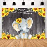 Avezano Sunflowers Elephant Backdrop for Baby Shower Rustic Wood Sunflower Elephant Newborn Baby Shower Party Background Decorations Little Peanut Baby Shower Banner (7x5ft)