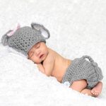 Newborn Baby Photography Props Outfits Lovely Boy Elephant Hat with Shorts Girl Monthly Photography Shoot Gray (Gray pink)