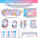 327Pcs Gender Reveal Party Supplies, Baby Shower Decorations Serves 25 Guests, Boy or Girl Elephant Gender Reveal Ideas with Tableware, 120pcs Balloons, Backdrop