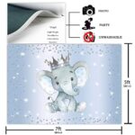 Avezano Boy Elephant Backdrop for Baby Shower Party Photography Background Blue and Silver Glitter Dots Crown Prince Elephant Baby Shower Decorations Backdrops for Photoshoot (7x5ft)