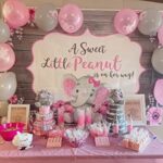 Avezano Little Peanut Backdrop for Girls Baby Shower Party Background Pink Elephant and Floral Backdrops A Little Peanut is On The Way Baby Shower Supplies (7x5ft, Pink)