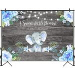Mocsicka Blue Elephant Baby Shower Backdrop Rustic Wood A Sweet Little Peanut Background Elephant Boy Baby Shower Party Cake Table Decoration Banner Photo Booth Props (7x5ft)