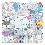 50 PCS Cute Elephant Stickers for Kids, Cartoon Animals Waterproof Vinyl Decals and Stickers for Water Bottles Laptop Bicycle Phone Guitar