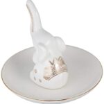 HOME SMILE Ceramic White Elephant Ring Holder with Decorative Gold Design,Valentine’s Day Chritsmas Gifts for Women Girls