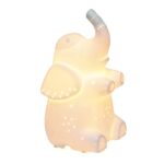 Simple Designs LT3337-WHT White Porcelain Fun Shaped Sitting Night Light Table Lamp, Elephant