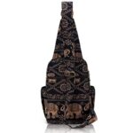 Women sling bag Elephant canvas large boho backpacks bohemian Crossbody bag (Black)
