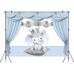 Aperturee It’s a Boy Baby Shower Backdrop 7x5ft Blue Little Cute Elephant Baby Boy Prince Photography Background Newborn Party Decorations Photo Booth Studio Props Banner Supplies