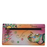 Anna by Anuschka Women’s Hand Painted Genuine Leather Multi Pocket Wallet – Retro Elephant
