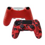 Hikfly Silicone Gel Controller Cover Skin Protector Compatible for Sony Playstation 4 PS4/PS4 Slim/PS4 Pro Controller (2X Controller Camouflage Cover with 8 x FPS Pro Thumb Grip Caps)(Red,Blue)